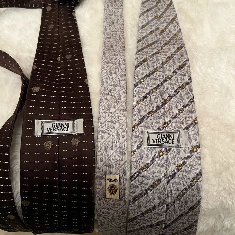 Versace Brown And Gray Patterned Ties Medusa Head… - image 7